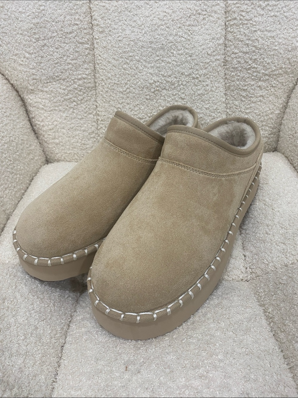 Cozy Suede Slip-On Mules in Taupe